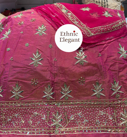 Luxury Handwork Rajasthani Poshak Set | Heavy Jardoji & Dabka Work Odhna | Natural Silk / Tissue Fabric