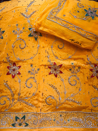 Royal Natural Crepe Ensemble with Handcrafted Jardoji & Dabka Accents