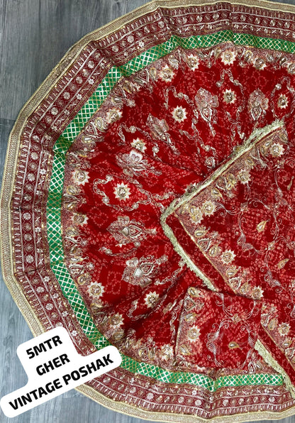 Vintage Rajputi Chunri Silk Poshak with Heavy Zari & Jaal Work – Royal Boutique Edition
