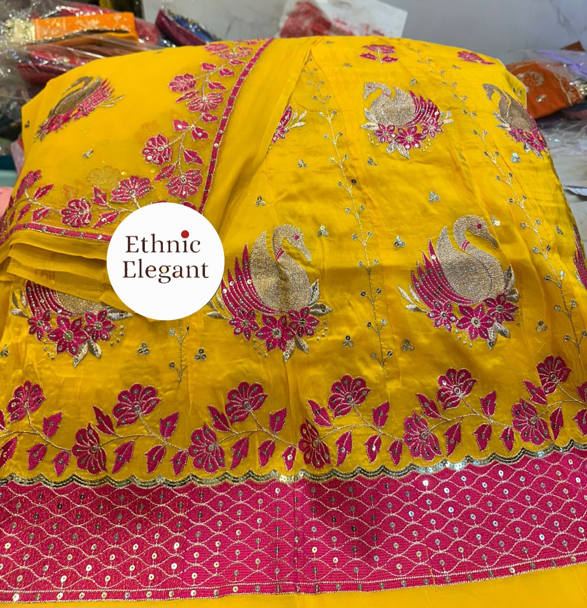 Natural Silk Hans Design Thakurji Poshak | Heavy Patch Handwork | Pure Odhna |