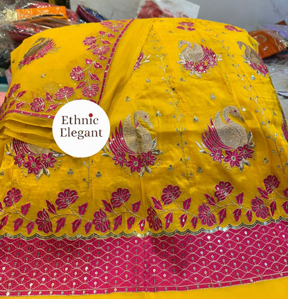 Natural Silk Hans Design Thakurji Poshak | Heavy Patch Handwork | Pure Odhna |