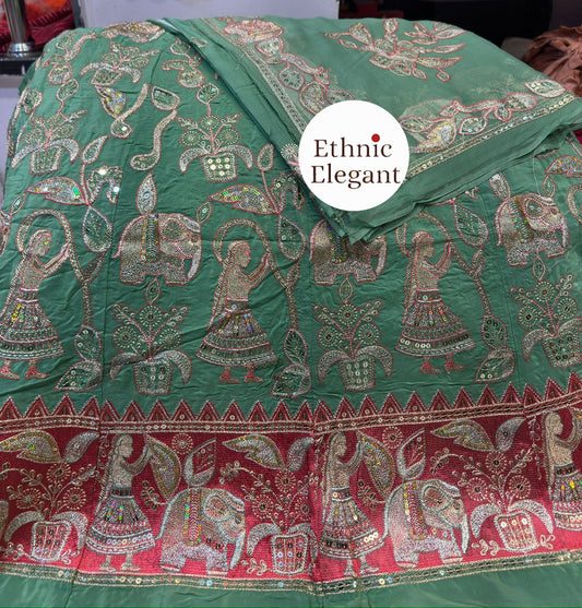 Luxury Natural Silk Rajasthani Poshak Set | Heavy Patch Work & Handwork Odhna | Premium Thakurji Ethnic Dress