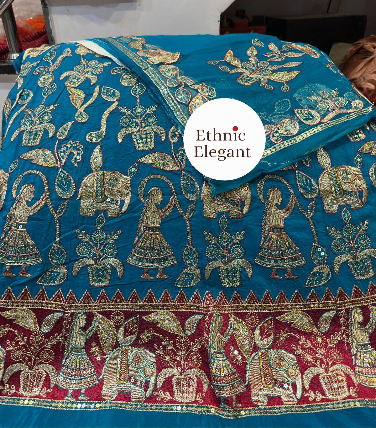 Luxury Natural Silk Rajasthani Poshak Set | Heavy Patch Work & Handwork Odhna | Premium Thakurji Ethnic Dress