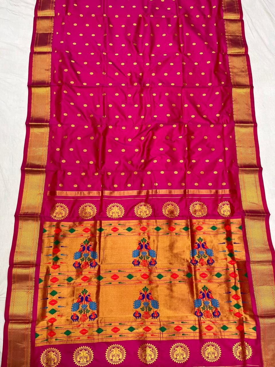 Pure Silk Handwoven Paithani Saree – Kalanjali All Over Butta with Contrast Blouse