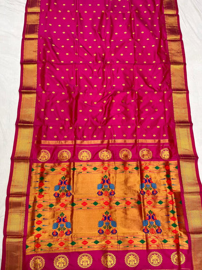 Pure Silk Handwoven Paithani Saree – Kalanjali All Over Butta with Contrast Blouse