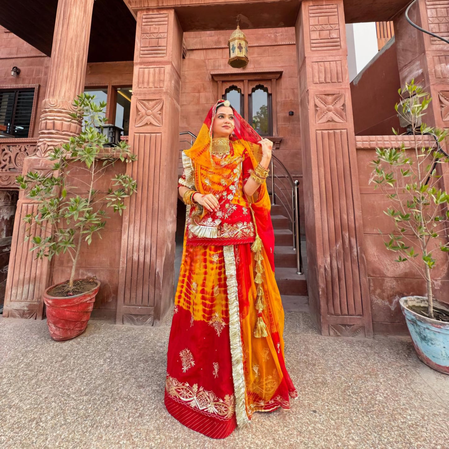 Royal Rajwadi Rajasthani Poshak – Partywear in Natural Crepe with Handwork & Odhna