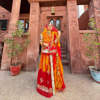 Royal Rajwadi Rajasthani Poshak – Partywear in Natural Crepe with Handwork & Odhna