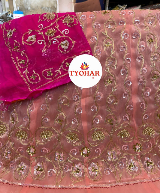 Heavy Bember Satin Thakurji Poshak with Pure Odhna | Aari Taari Dabka Handwork Dress