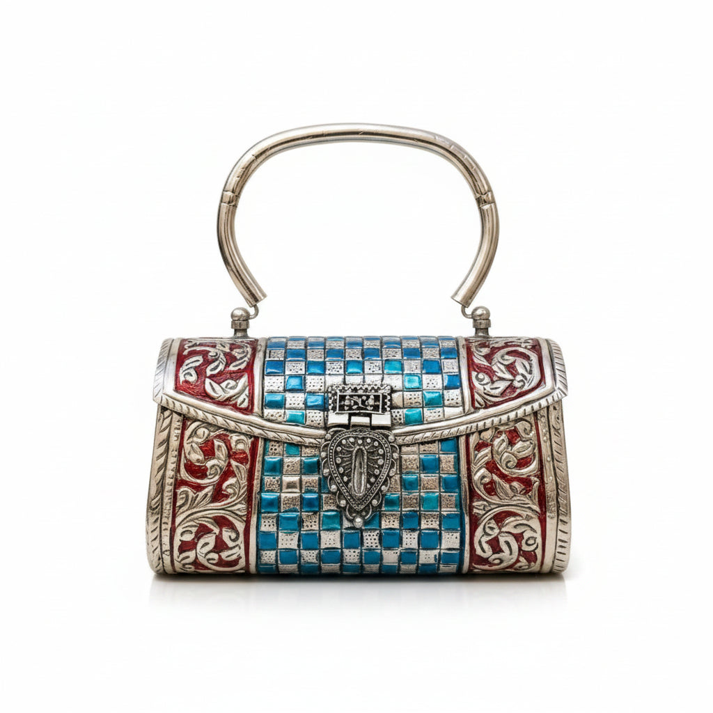 Royal Blue Artistic Brass Clutch