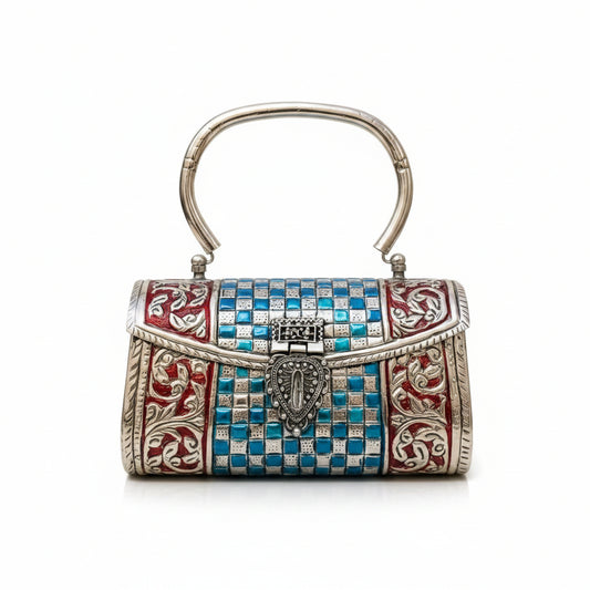 Royal Blue Artistic Brass Clutch