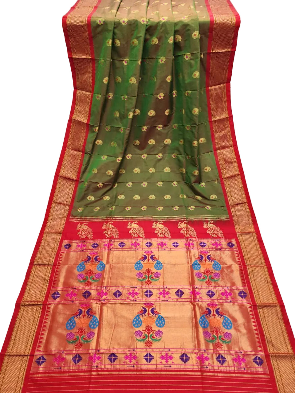 Pure Silk Paithani Saree with Maharani Pallu & Meenakari Buti – Kalanjali Collection