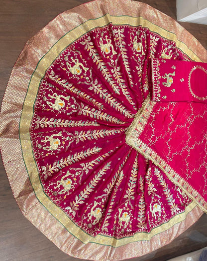 Designer Royal Rajputi Poshak Set | Fancy FENDI Fabric & Humrahi Pure Odhani | Copper Sequence & Figure Pattern Work