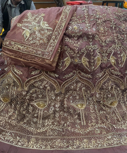 Elegant Bridal Poshak: Heavy Bember Satin, Pure Thakurji Odhna | Jardoji, Dabka & Aari Handwork