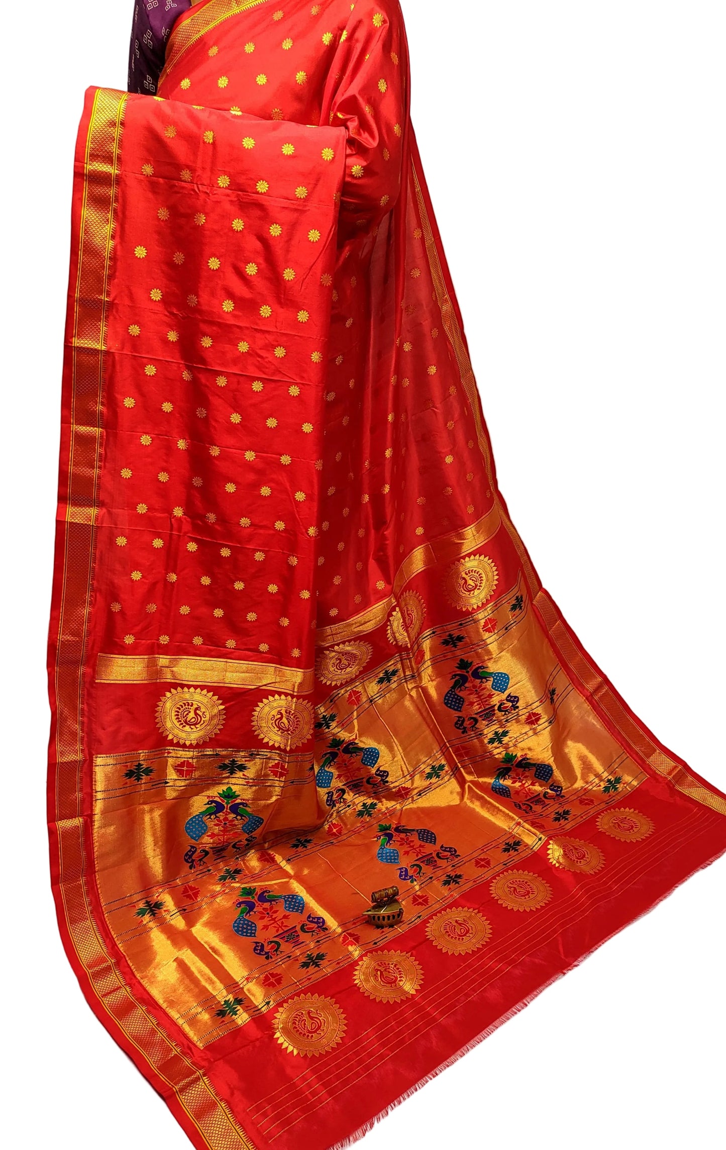 Maharani Kalanjali Handwoven Pure Silk Paithani Saree – All Over Butta with Royal Pallu