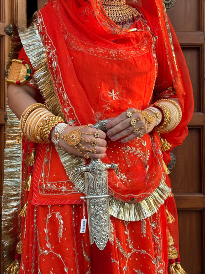 Bridal Zardozi Kundan Rajputi Poshak – Pure Hamrahi Odhni with Hand Dabka & Aari Work