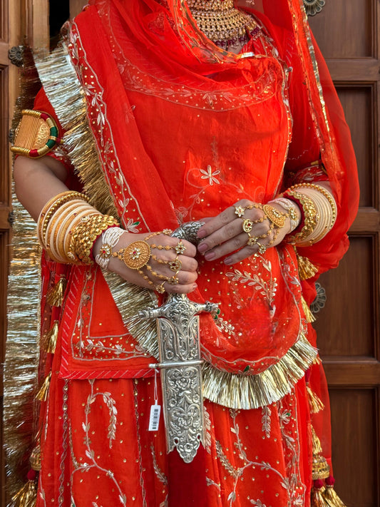 Bridal Zardozi Kundan Rajputi Poshak – Pure Hamrahi Odhni with Hand Dabka & Aari Work