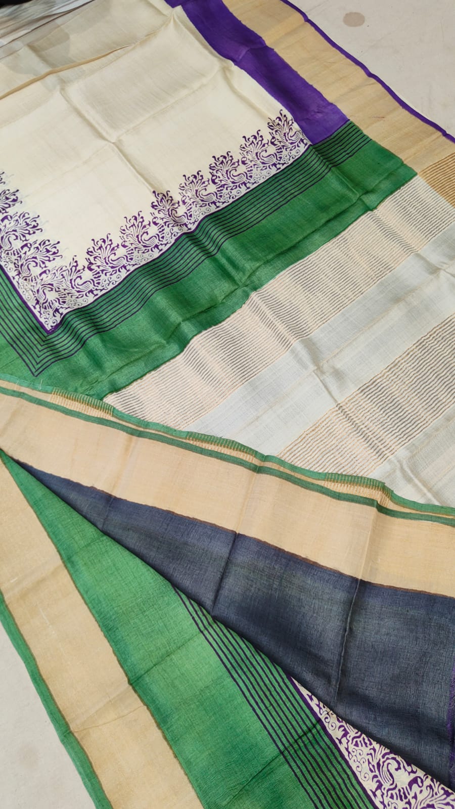 Handprinted Tussar Silk Saree – Silk Mark Certified with Running Blouse
