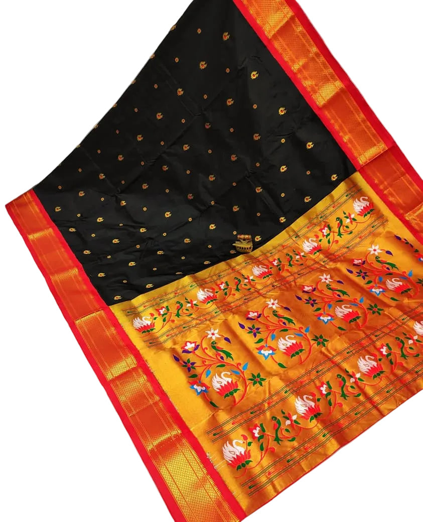 Majestic Karnful Peacock Kadiyal Pure Silk Paithani Saree | Luxury Designer Paithani