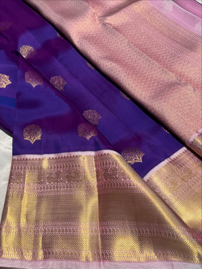 Blue Pink Pure Kanjivaram Silk Saree – Elegant Traditional Silk Saree