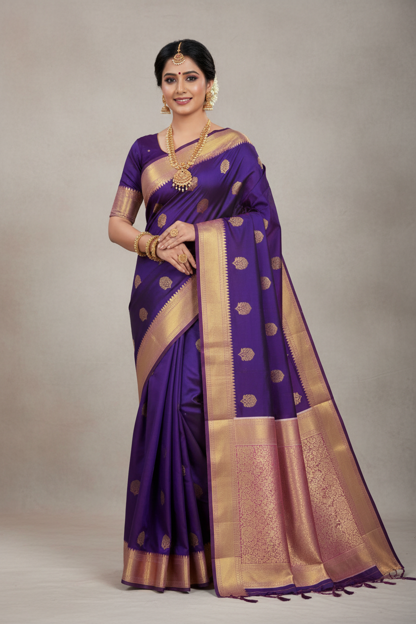 Blue Pink Pure Kanjivaram Silk Saree – Elegant Traditional Silk Saree