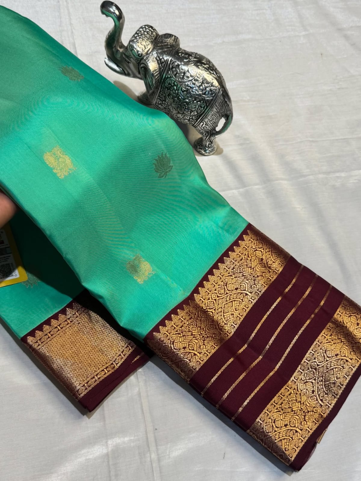 Rama Green Big Border Zari work Kanchipuram pure silk saree silk mark certified