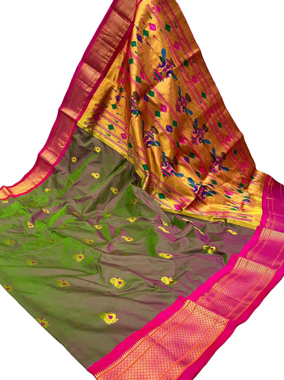 Kadiyal Border Peacock Design Pure Silk Paithani Saree | Wedding & Festive Wear