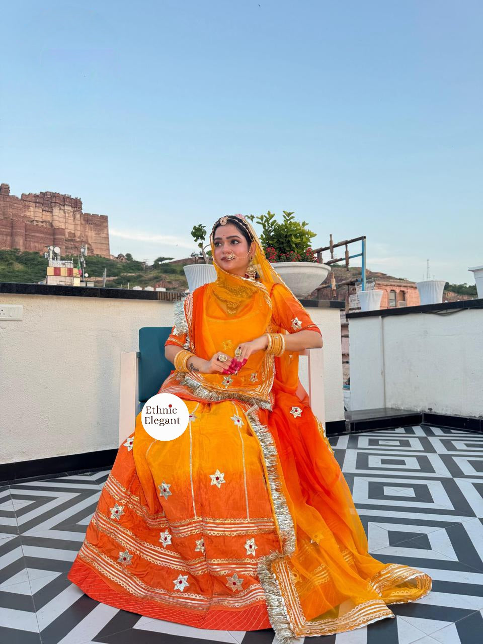 Double Shaded Upada Fabric Rajasthani Poshak – Elegant Partywear with Pure Odhna