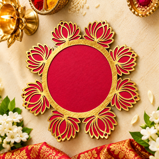 Auspicious MDF Lotus Plate with Lakshmi Ji Charan for Pooja & Diwali  size 8*inch