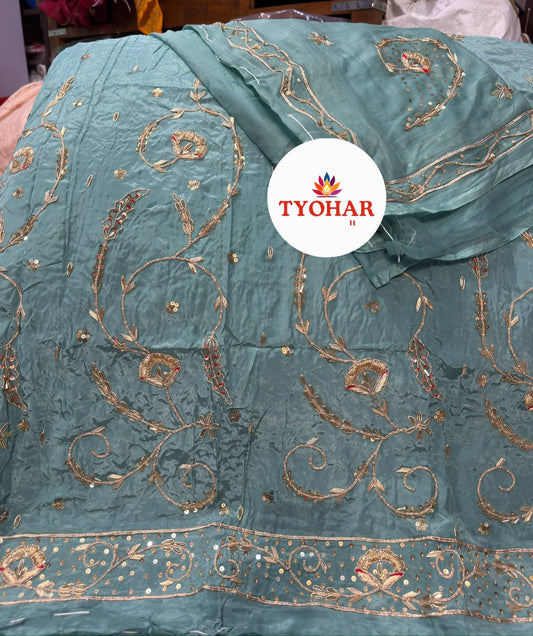 Rajwadi  Natural Silk with Pure Odhna | Heavy Jardoji & Dabka Handwork poshak  CODE:SJ
