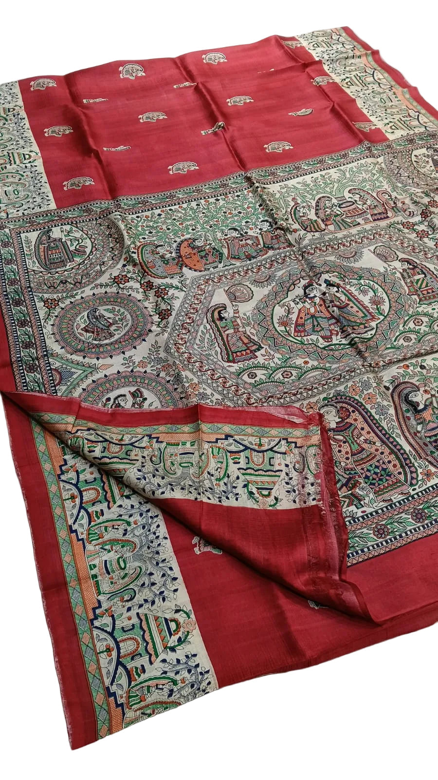 Katan Silk Madhubani Print Pure Silk Saree – Premium Artistic Saree