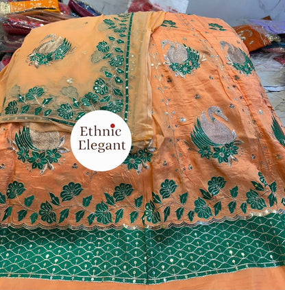 Natural Silk Hans Design Thakurji Poshak | Heavy Patch Handwork | Pure Odhna |