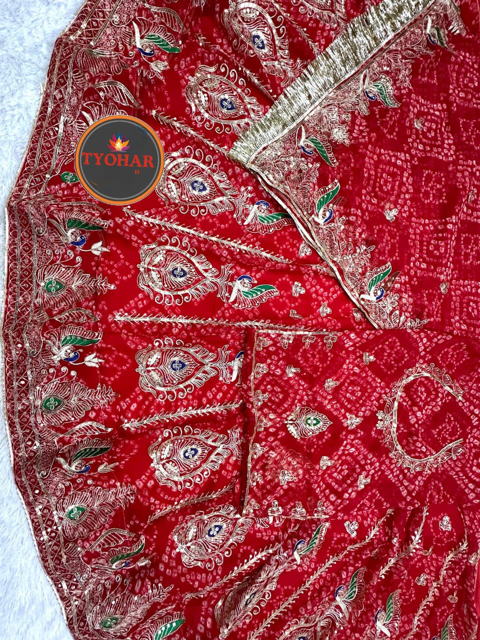 Designer 4 Mtr Gher Vintage Chunnari Rajputi Poshak | Georgette Zari Work Wedding Outfit CODE : SHR