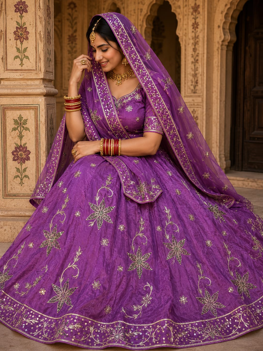 Heavy dabka jardoji handwork Natural silk Pyor odhna Rajasthani poshak