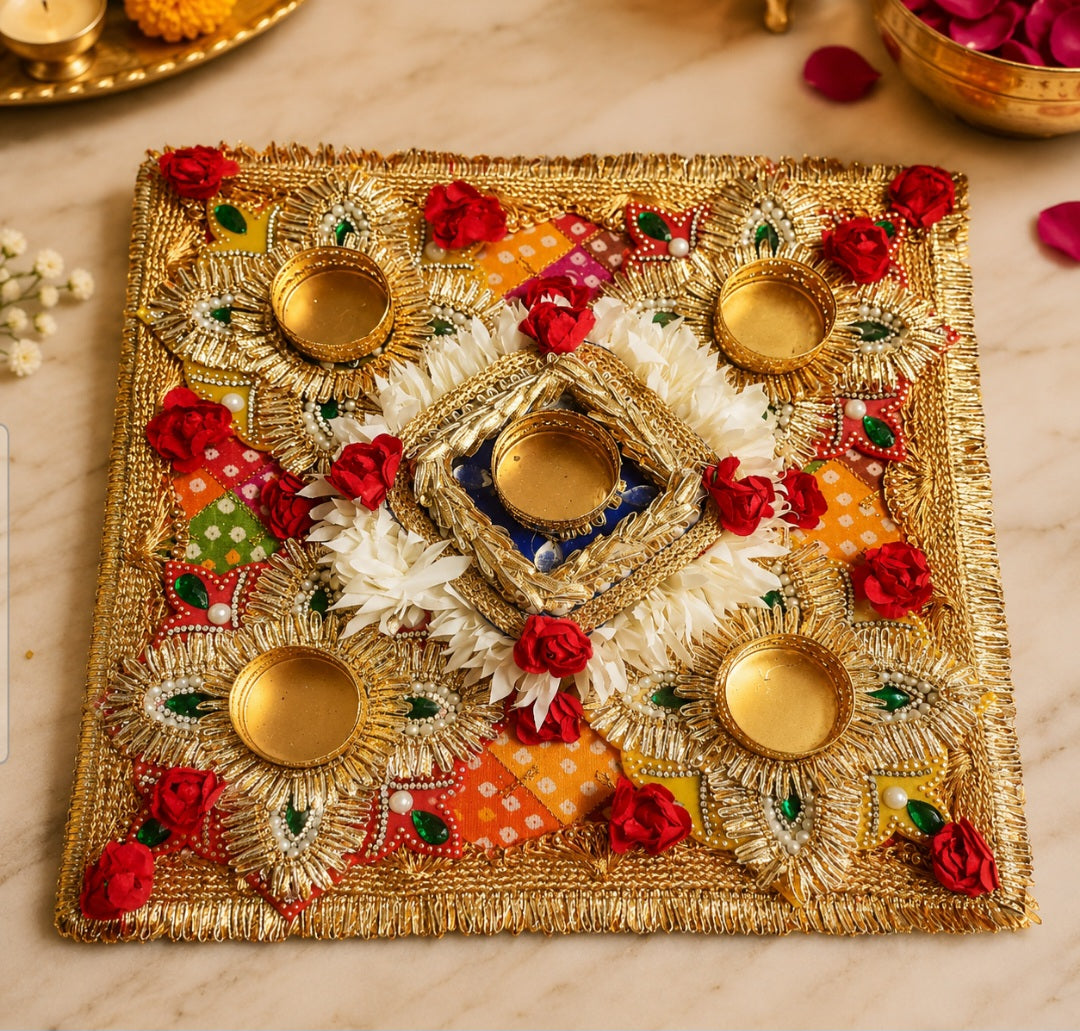 Handcrafted floral design rangoli 5 diya set