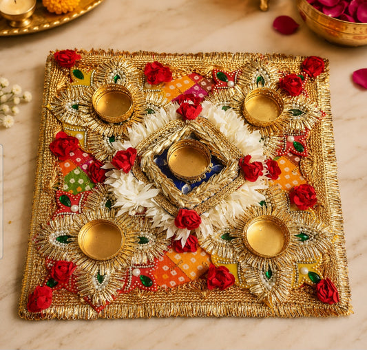 Handcrafted floral design rangoli 5 diya set