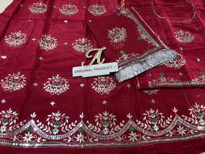 Upada Crepe Thakurji Rajputi Poshak – Pure Odhani with Aari & Silver Gota Patti Handwork (Unstitched)