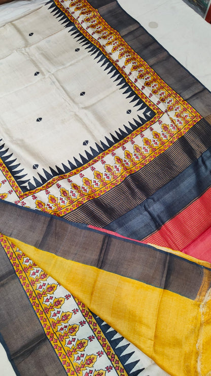 Handprinted Tussar Silk Saree – Silk Mark Certified with Running Blouse