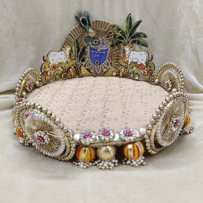 Beautiful Handcrafted Ready Singhasan with 2 cushion 1 tilak stick for Janmashtami & Ganpati Decoration  size 10 inch