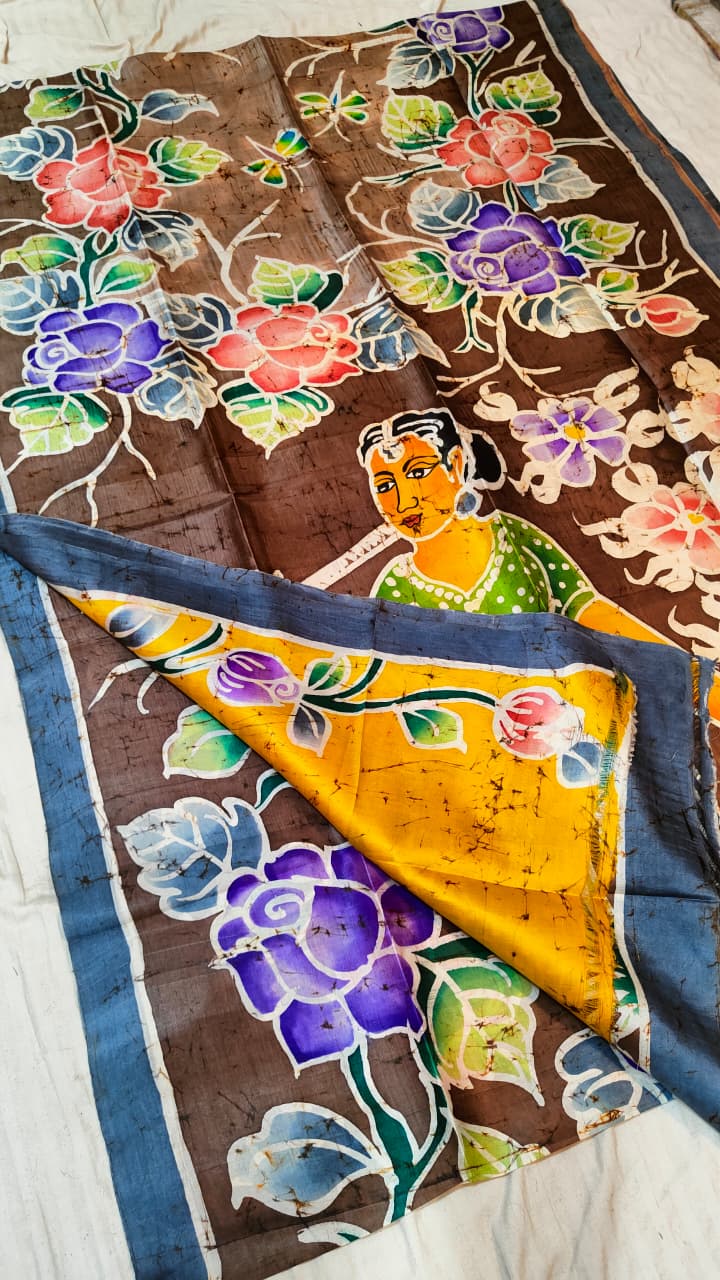 Pure Bishnupuri Silk Batik Saree | Handpainted & Silk Mark Certified