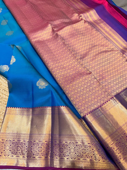 Royal Blue Rich Pallu Pure Silk Kanchipuram Saree silk Mark certified