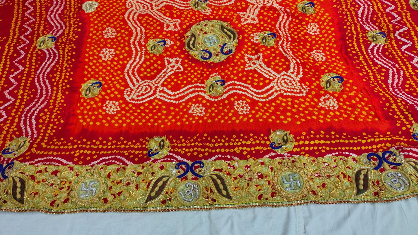 Traditional Pure Gajji Silk Kolkata Handmade Pilla Chunri with Bandhani & Zardosi Work