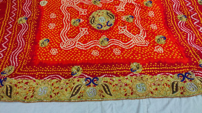 Traditional Pure Gajji Silk Kolkata Handmade Pilla Chunri with Bandhani & Zardosi Work