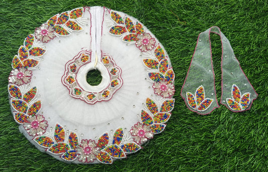 Shweth cheed work designer Ladoo gopalji poshak with mukut 6inch