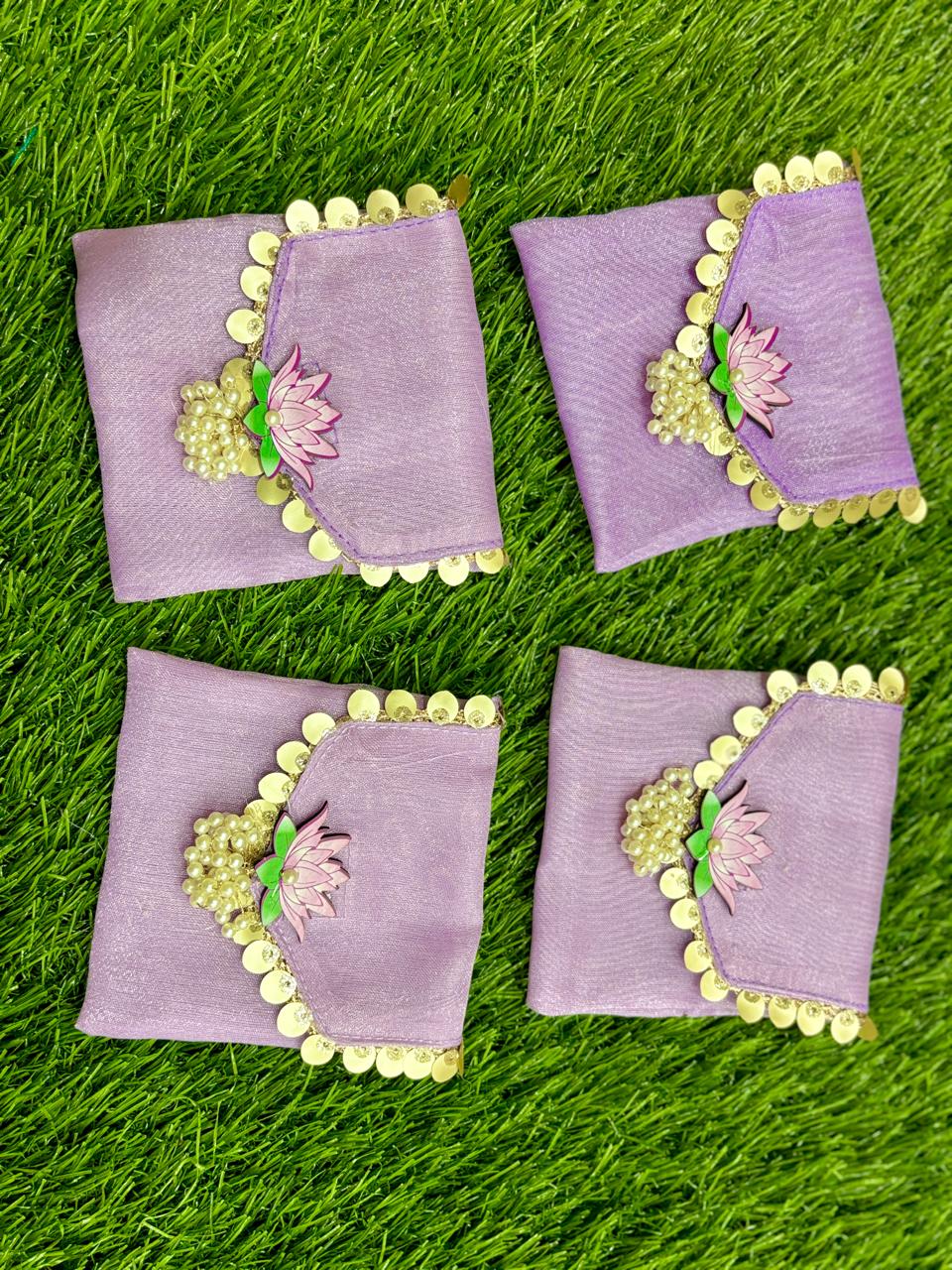 Lotus Embellished Organza Coin Pouch with Moti Latkan (Pack of 20) | Designer Shagun Bags