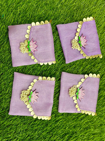 Lotus Embellished Organza Coin Pouch with Moti Latkan (Pack of 20) | Designer Shagun Bags