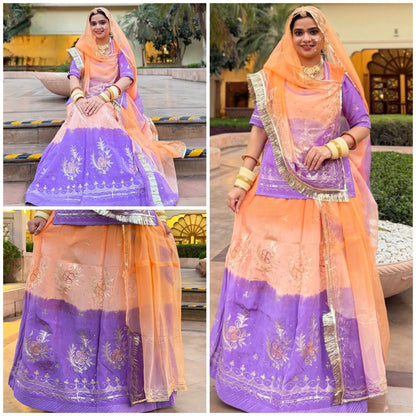 Shaded Crepe Partywear Poshak with Pure Odhna | Aari, Resham & Moti Work Designer Suit for Weddings