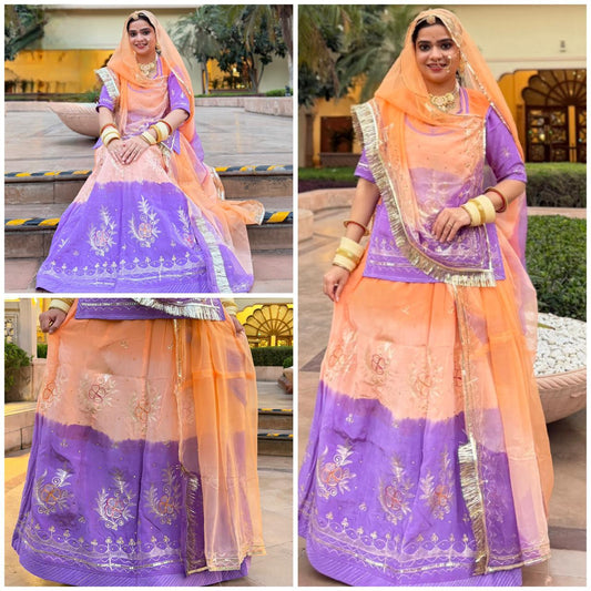 Shaded Crepe Partywear Poshak with Pure Odhna | Aari, Resham & Moti Work Designer Suit for Weddings