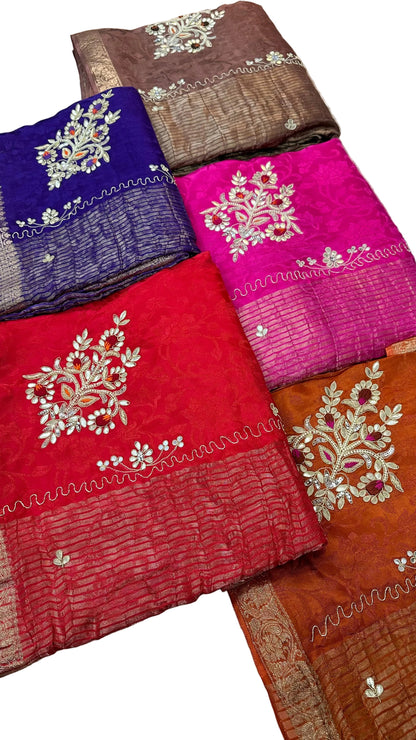 Pure Chinon Jacquard Saree with Zari Hand Work | Fancy Designer Festive Saree for Women