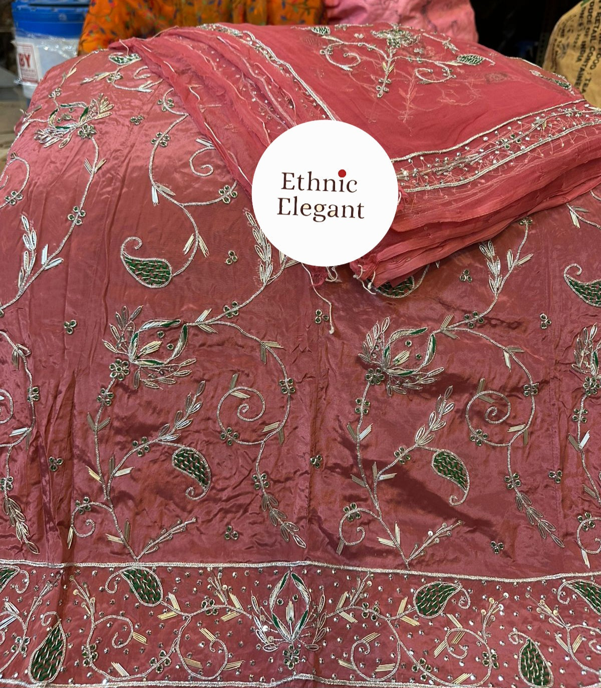Natural Silk Thakurji Poshak – Pure Odhani with Heavy Jardozi & Dabka Work (Unstitched)