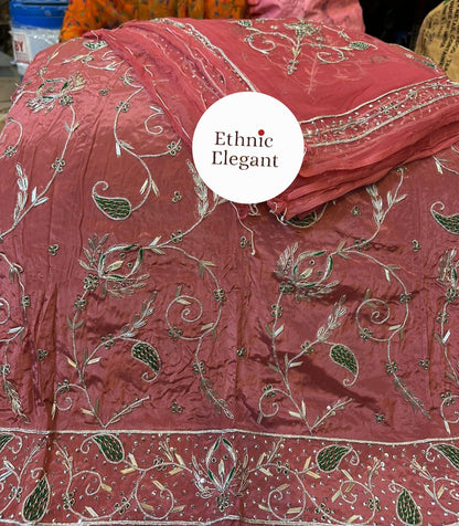 Natural Silk Thakurji Poshak – Pure Odhani with Heavy Jardozi & Dabka Work (Unstitched)